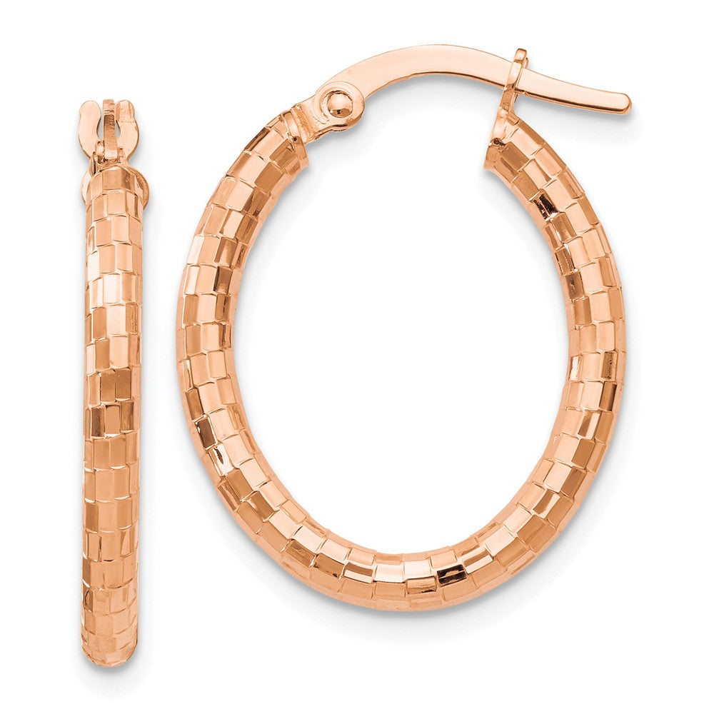 2.25mm Polished Checkered Oval Hoops in 14k Rose Gold, 23mm, Item E12268 by The Black Bow Jewelry Co.