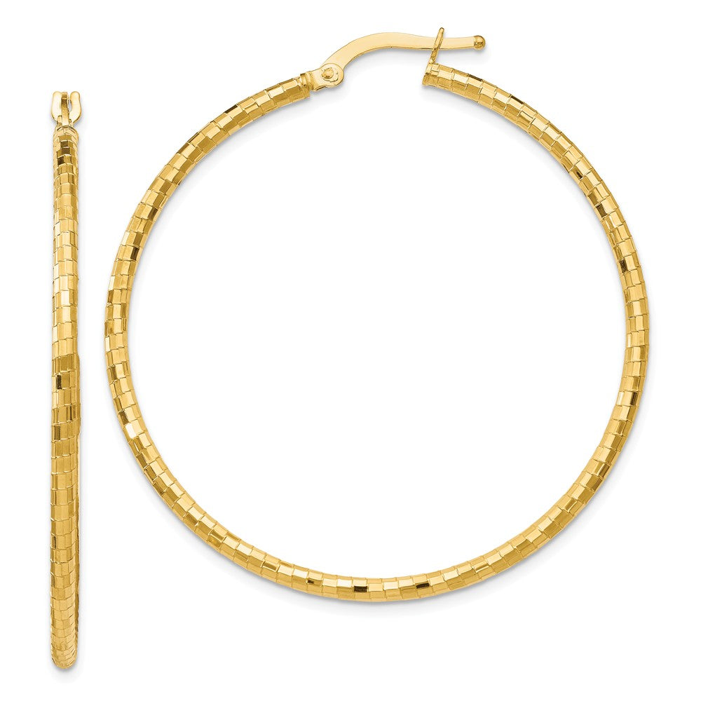 2mm Checkered Round Hoops in 14k Yellow Gold, 45mm (1 3/4 Inch), Item E12274 by The Black Bow Jewelry Co.