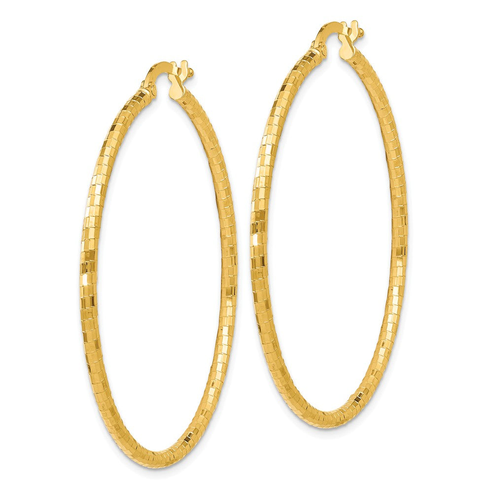 Alternate view of the 2mm Checkered Round Hoops in 14k Yellow Gold, 45mm (1 3/4 Inch) by The Black Bow Jewelry Co.