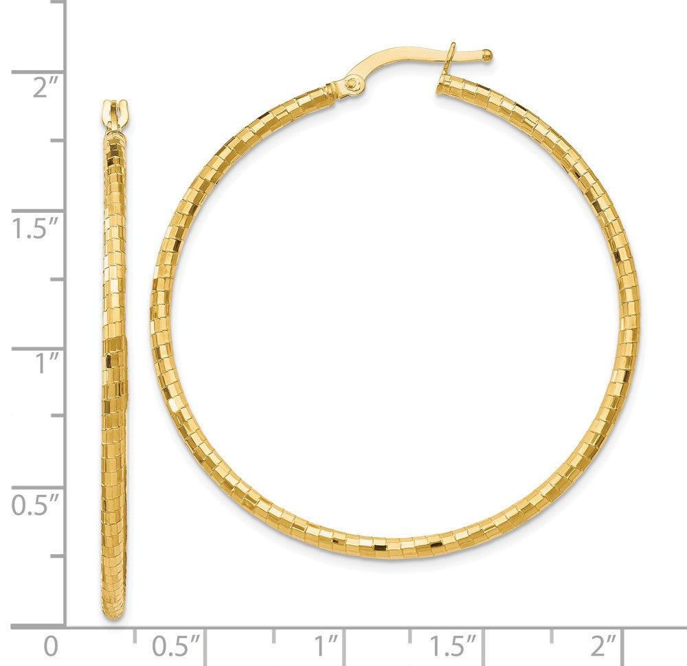 Alternate view of the 2mm Checkered Round Hoops in 14k Yellow Gold, 45mm (1 3/4 Inch) by The Black Bow Jewelry Co.