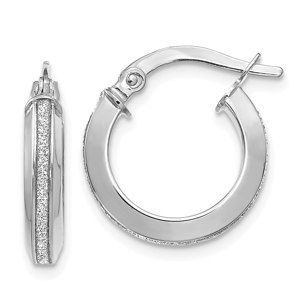 3mm Glitter Infused Round Hoop Earrings in 14k White Gold, 14mm, Item E12294 by The Black Bow Jewelry Co.