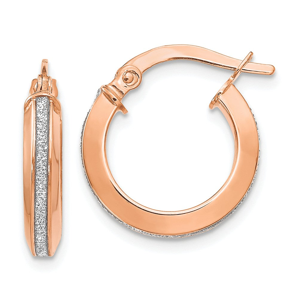 3mm Glitter Infused Round Hoop Earrings in 14k Rose Gold, 14mm, Item E12295 by The Black Bow Jewelry Co.