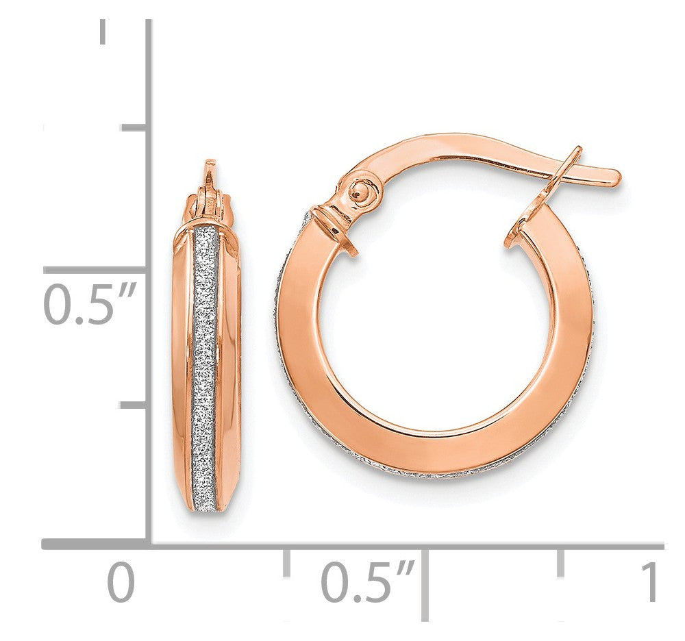 Alternate view of the 3mm Glitter Infused Round Hoop Earrings in 14k Rose Gold, 14mm by The Black Bow Jewelry Co.