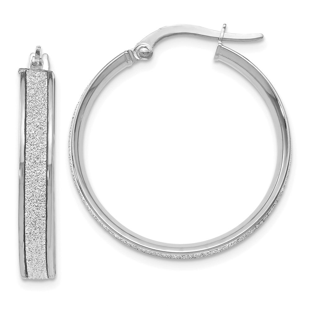 3.75mm Glitter Infused 14k White Gold Round Hoops, 25mm (1 Inch), Item E12312 by The Black Bow Jewelry Co.