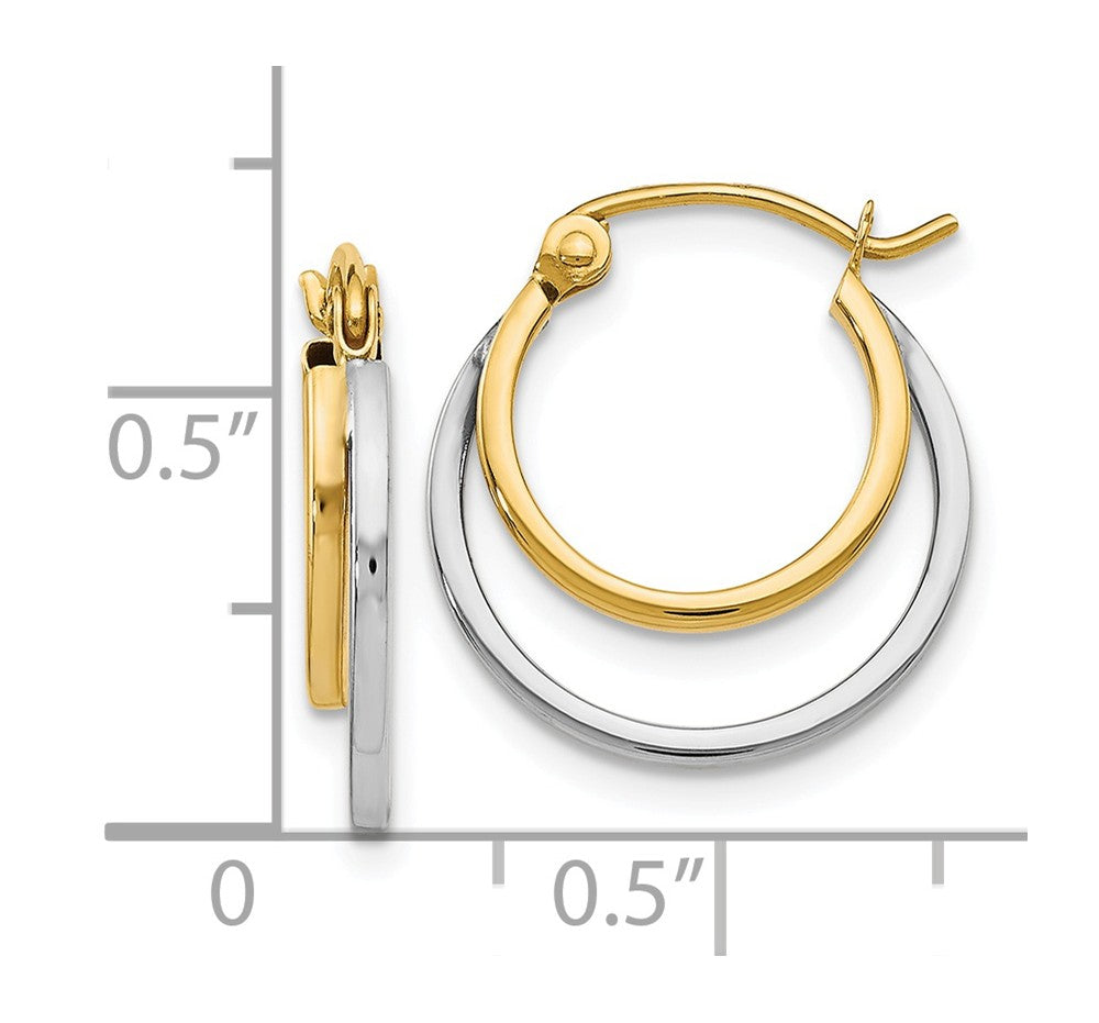 Alternate view of the 1mm Double Round Hoop Earrings in 14k Two Tone Gold, 17mm (5/8 Inch) by The Black Bow Jewelry Co.