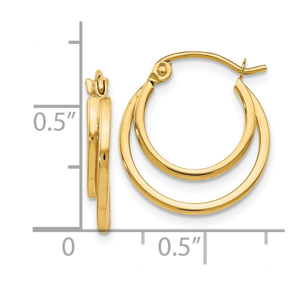 Alternate view of the 1mm Double Split Round Hoop Earrings in 14k Yellow Gold, 17mm (5/8 In) by The Black Bow Jewelry Co.