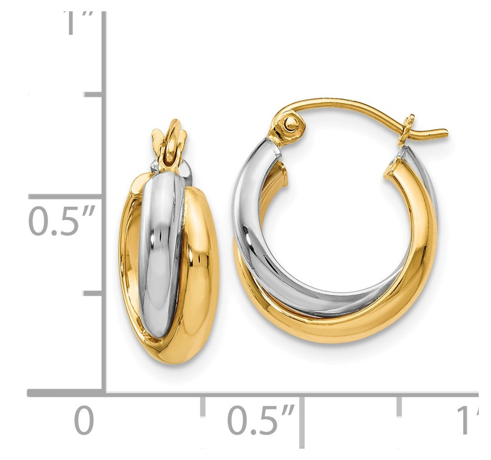 Alternate view of the 6mm Crossover Double Round Hoop Earrings in 14k Two Tone Gold, 14mm by The Black Bow Jewelry Co.