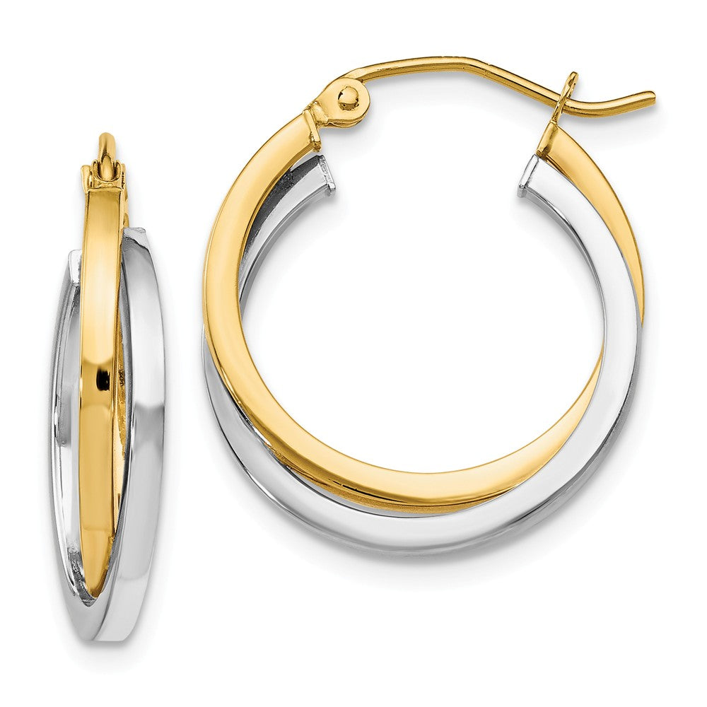4mm Double Crossover Round Hoops in 14k Two Tone Gold, 20mm (3/4 Inch), Item E12338 by The Black Bow Jewelry Co.