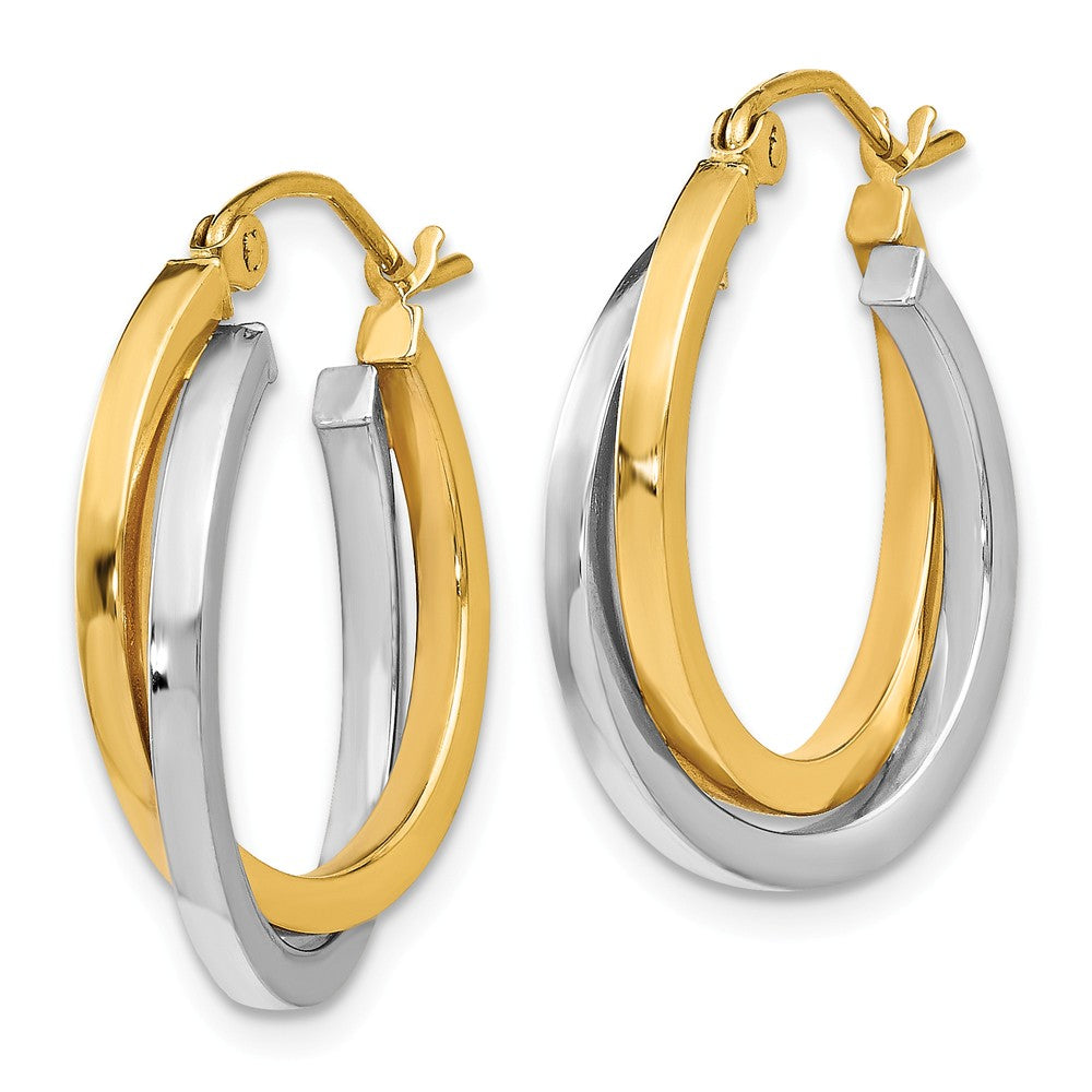 Alternate view of the 4mm Double Crossover Round Hoops in 14k Two Tone Gold, 20mm (3/4 Inch) by The Black Bow Jewelry Co.