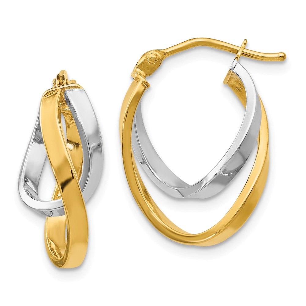 14k Two Tone Gold Double Freeform Hoop Earrings, 17mm (5/8 Inch), Item E12339 by The Black Bow Jewelry Co.