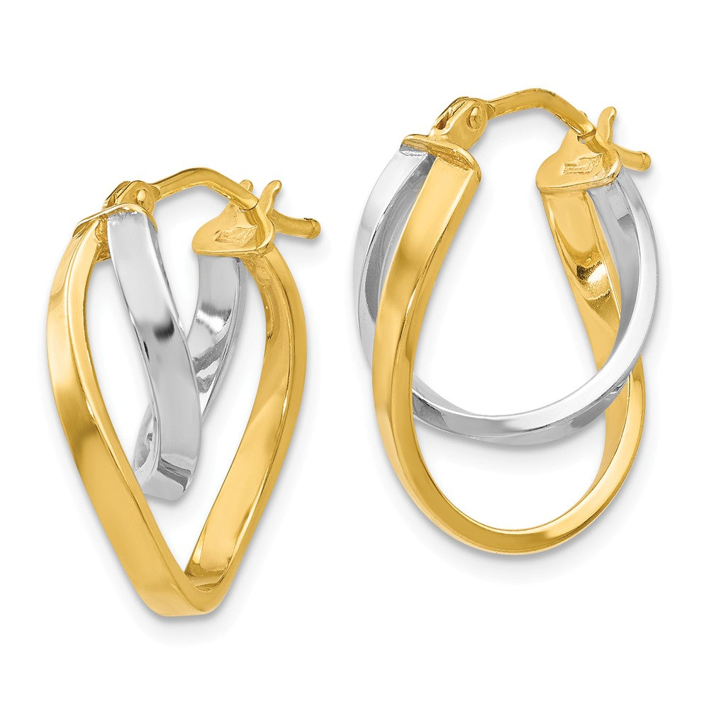 Alternate view of the 14k Two Tone Gold Double Freeform Hoop Earrings, 17mm (5/8 Inch) by The Black Bow Jewelry Co.