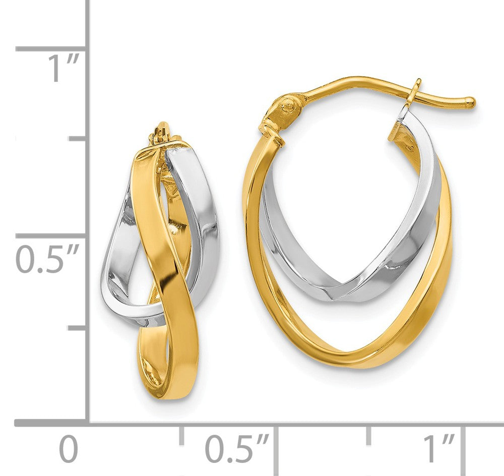 Alternate view of the 14k Two Tone Gold Double Freeform Hoop Earrings, 17mm (5/8 Inch) by The Black Bow Jewelry Co.