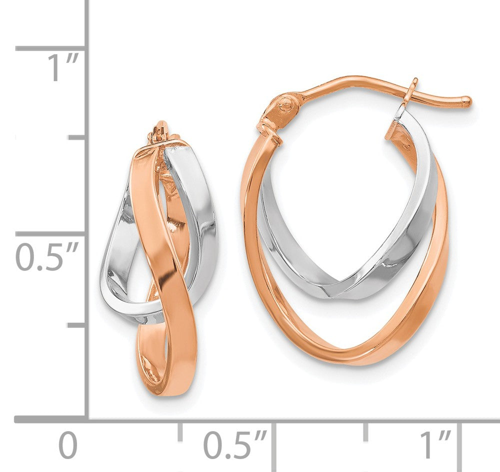 Alternate view of the 14k Rose &amp; White Gold Double Freeform Hoop Earrings, 17mm (5/8 Inch) by The Black Bow Jewelry Co.