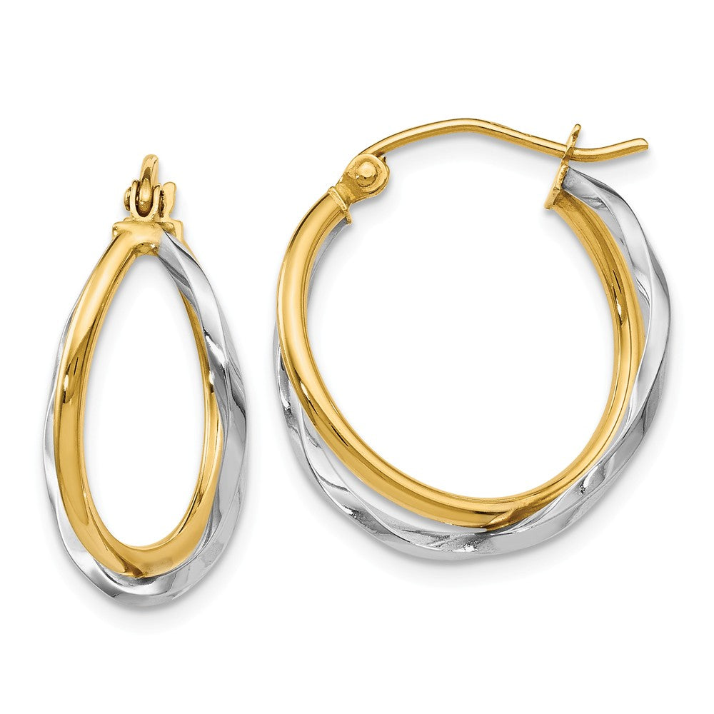 Polished Twisted Double Hoop Earrings in 14k Two Tone Gold, 22mm - The  Black Bow Jewelry Company