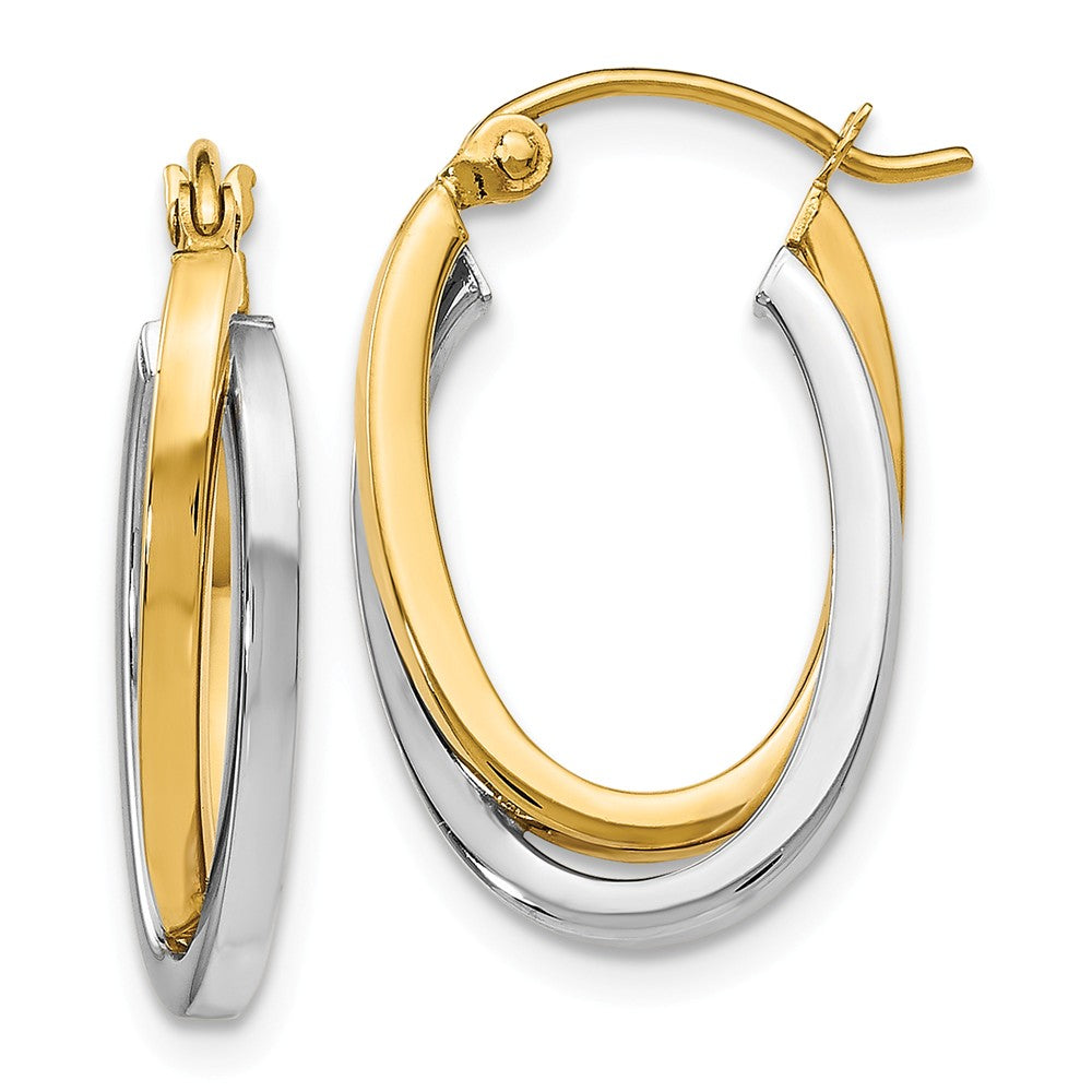 3mm Polished Crossover Oval Hoop Earrings in 14k Two Tone Gold, 20mm, Item E12352 by The Black Bow Jewelry Co.