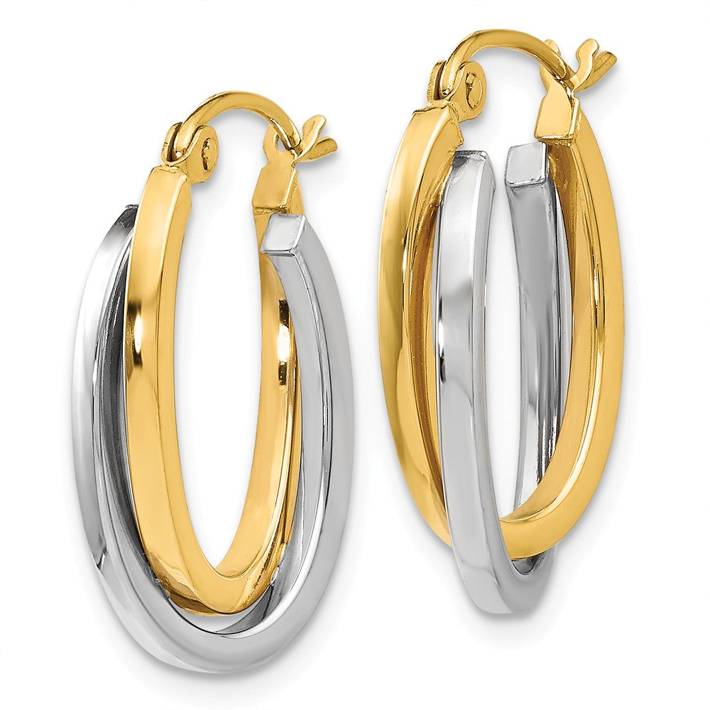 Alternate view of the 3mm Polished Crossover Oval Hoop Earrings in 14k Two Tone Gold, 20mm by The Black Bow Jewelry Co.
