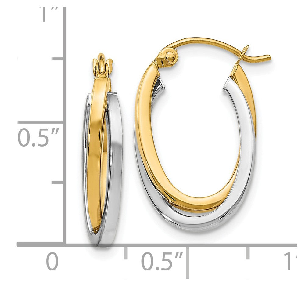 Alternate view of the 3mm Polished Crossover Oval Hoop Earrings in 14k Two Tone Gold, 20mm by The Black Bow Jewelry Co.
