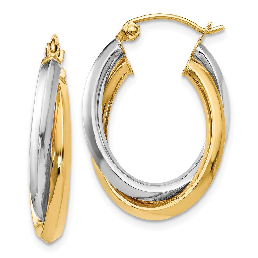 4mm Polished Crossover Oval Hoop Earrings in 14k Two Tone Gold, 22mm, Item E12353 by The Black Bow Jewelry Co.