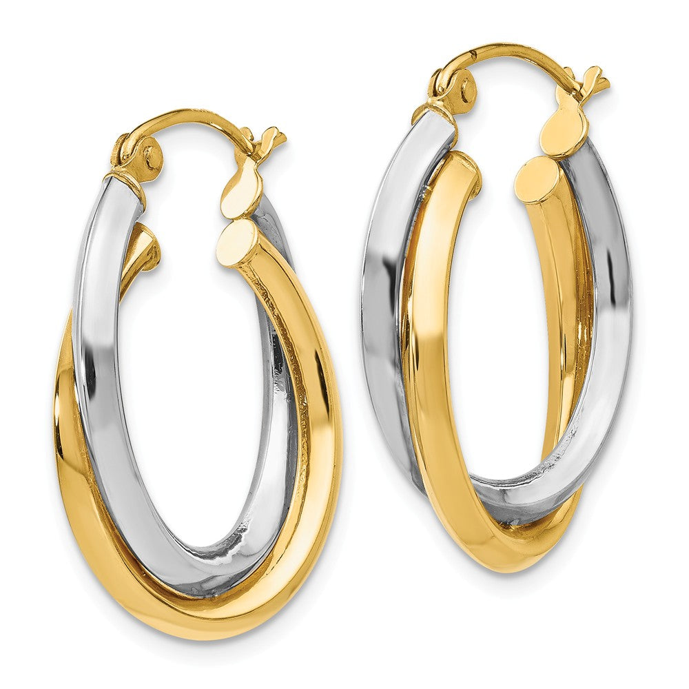 Alternate view of the 4mm Polished Crossover Oval Hoop Earrings in 14k Two Tone Gold, 22mm by The Black Bow Jewelry Co.