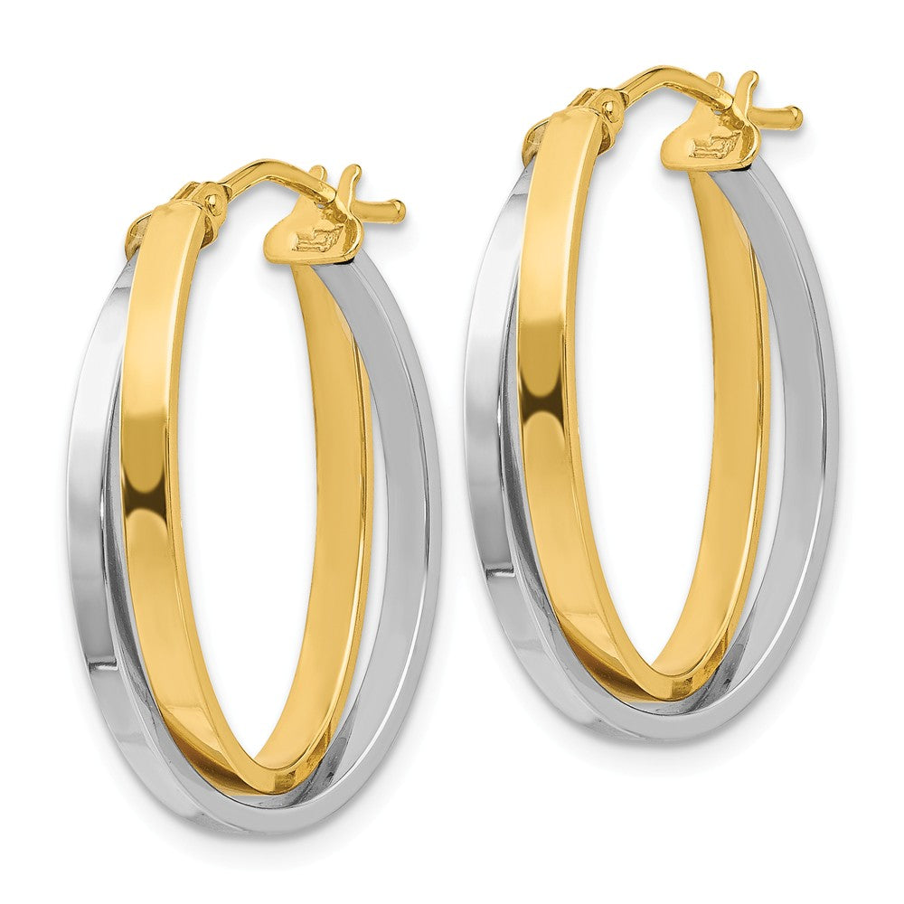 Alternate view of the 5mm Polished Double Oval Hoop Earrings in 14k Two Tone Gold, 23mm by The Black Bow Jewelry Co.