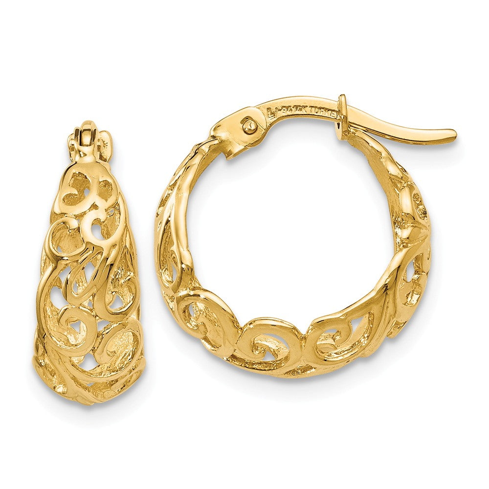 Ornate Tapered Round Hoop Earrings in 14k Yellow Gold, 16mm (5/8 Inch ...