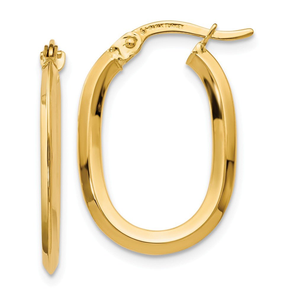 1.4mm Polished Knife Edge Oval Hoop Earrings in 14k Yellow Gold, 22mm, Item E12380 by The Black Bow Jewelry Co.