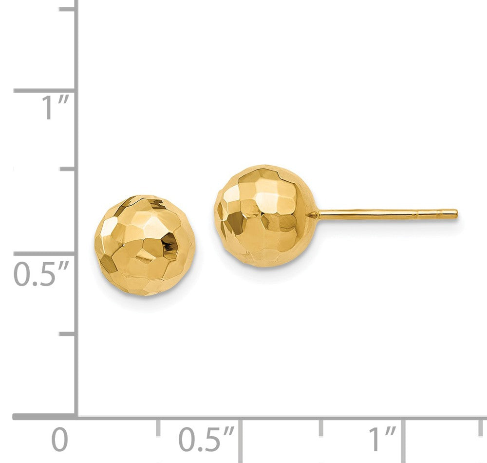 Alternate view of the 8mm Polished Faceted Ball Post Earrings in 14k Yellow Gold by The Black Bow Jewelry Co.
