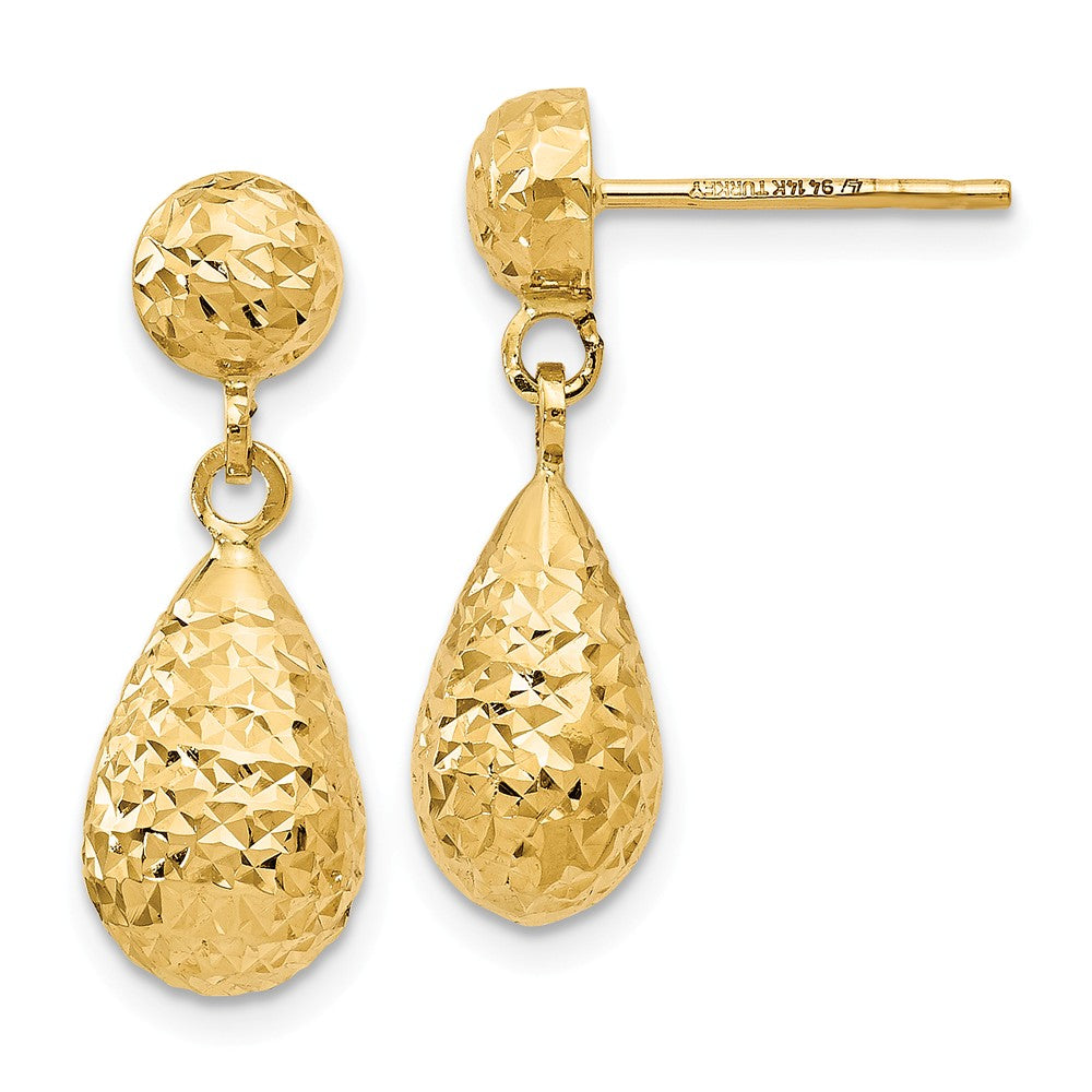 Diamond Cut Teardrop Post Dangle Earrings in 14k Yellow Gold, 20mm, Item E12432 by The Black Bow Jewelry Co.