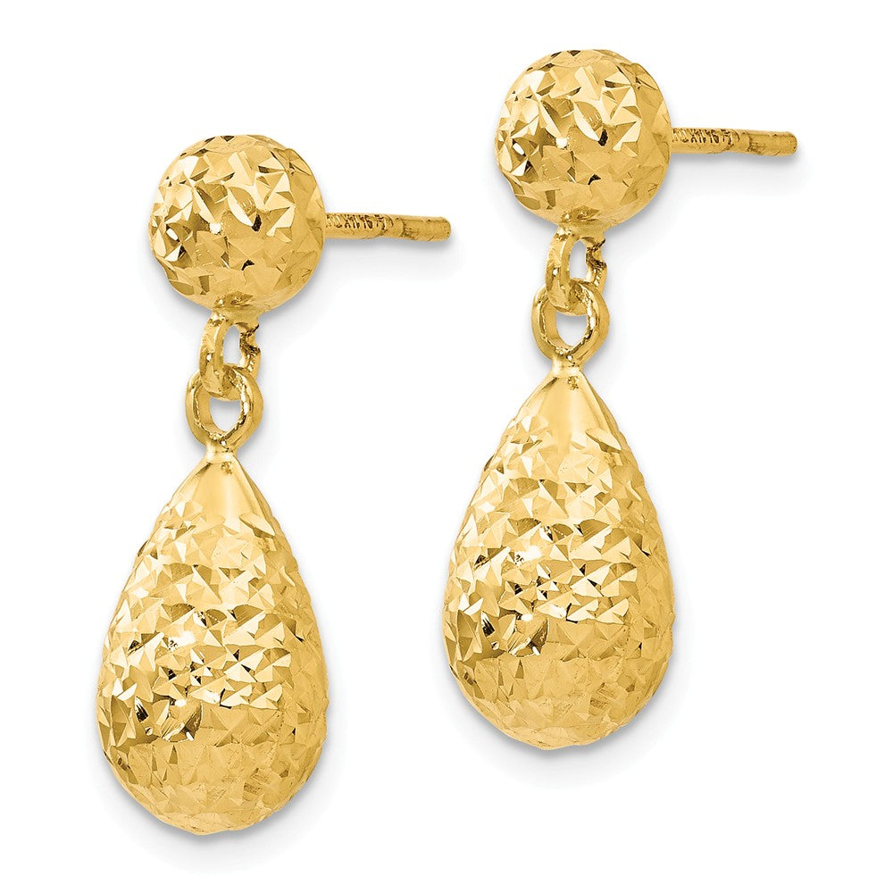 Alternate view of the Diamond Cut Teardrop Post Dangle Earrings in 14k Yellow Gold, 20mm by The Black Bow Jewelry Co.