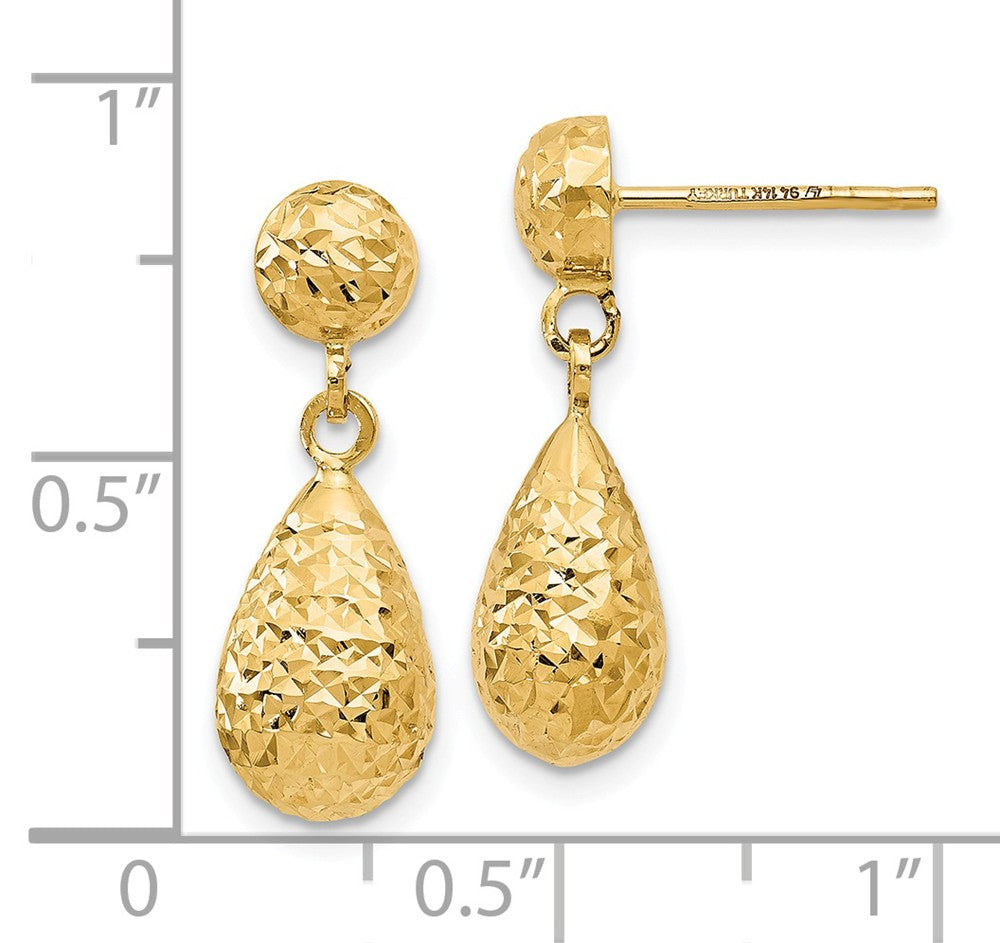 Alternate view of the Diamond Cut Teardrop Post Dangle Earrings in 14k Yellow Gold, 20mm by The Black Bow Jewelry Co.