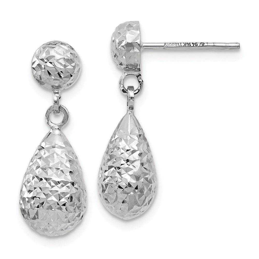 Diamond Cut Teardrop Post Dangle Earrings in 14k White Gold, 20mm, Item E12433 by The Black Bow Jewelry Co.