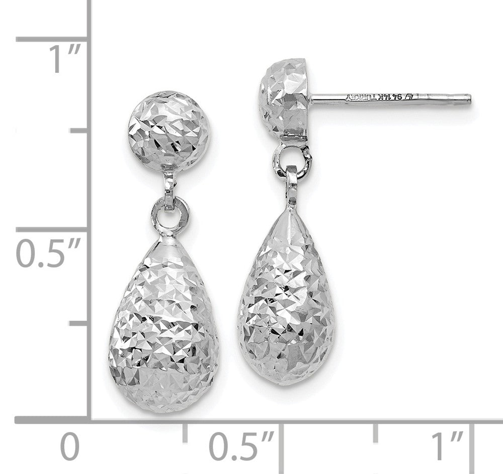 Alternate view of the Diamond Cut Teardrop Post Dangle Earrings in 14k White Gold, 20mm by The Black Bow Jewelry Co.