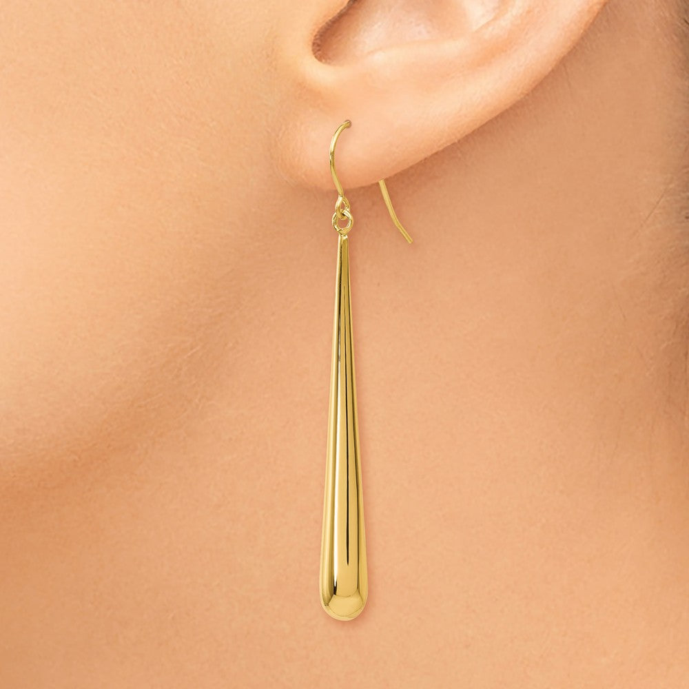 Alternate view of the 14k Yellow Gold Long Polished Teardrop Dangle Earrings, 52mm (2 Inch) by The Black Bow Jewelry Co.
