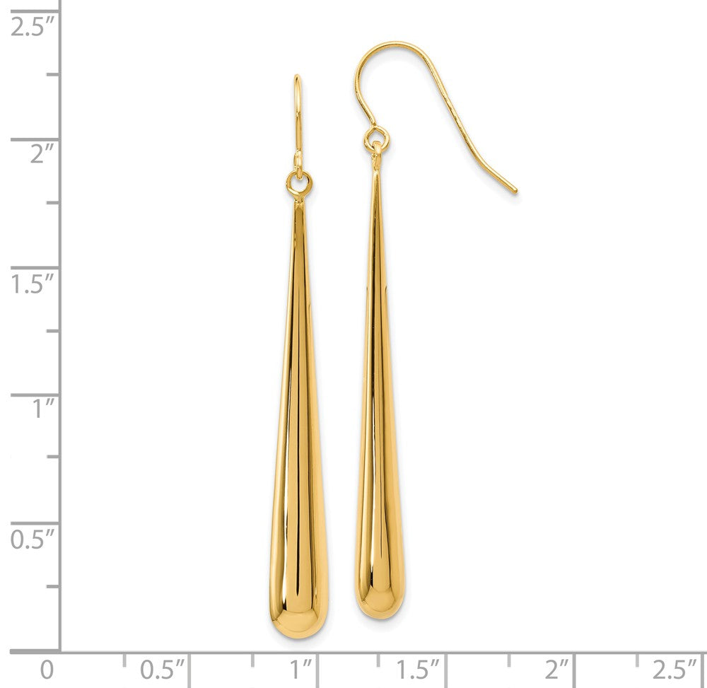 Alternate view of the 14k Yellow Gold Long Polished Teardrop Dangle Earrings, 52mm (2 Inch) by The Black Bow Jewelry Co.