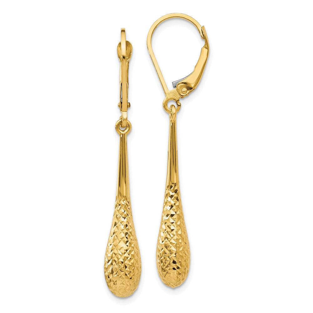 Diamond Cut Teardrop Lever Back Earrings in 14k Yellow Gold, 44mm, Item E12439 by The Black Bow Jewelry Co.