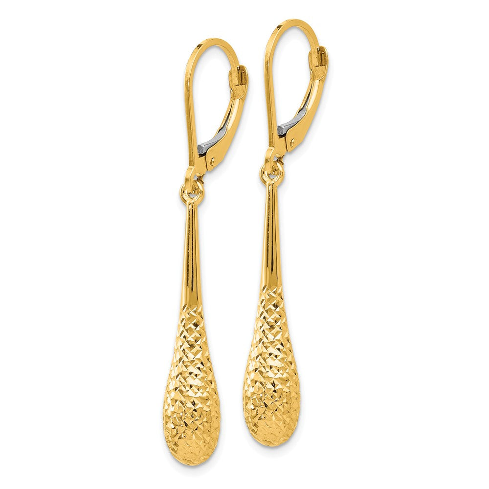 Alternate view of the Diamond Cut Teardrop Lever Back Earrings in 14k Yellow Gold, 44mm by The Black Bow Jewelry Co.
