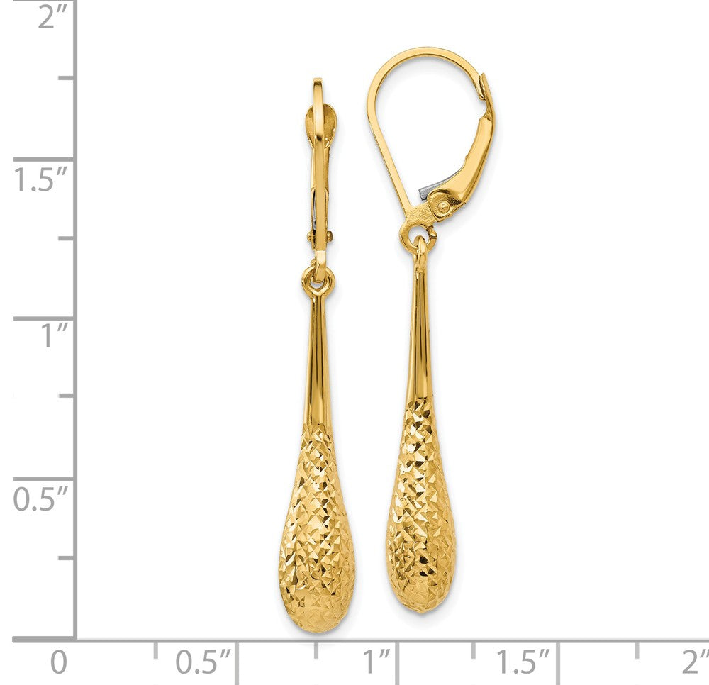 14K Yellow Gold Teardrop Dangle Lever Back 1 1/4 Long Earrings