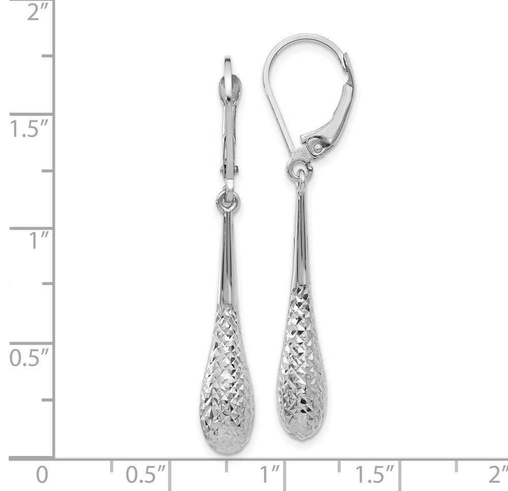 Alternate view of the Diamond Cut Teardrop Lever Back Earrings in 14k White Gold, 44mm by The Black Bow Jewelry Co.