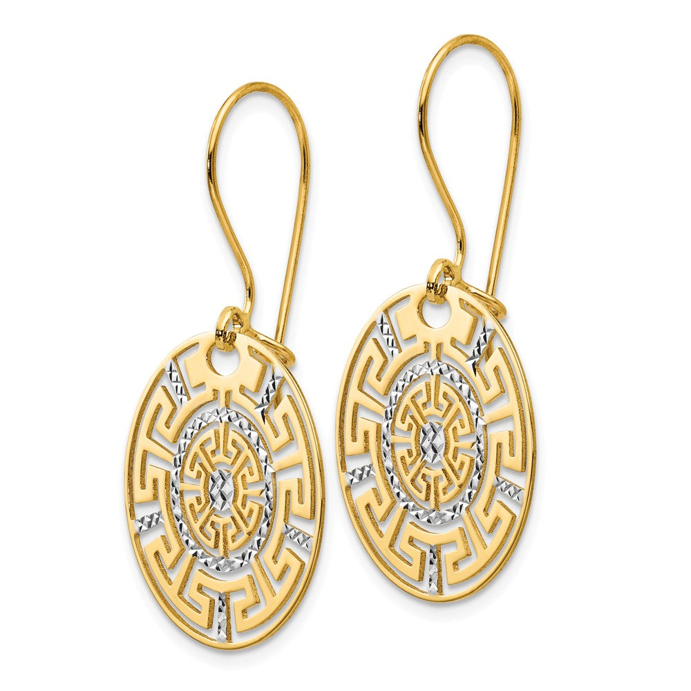 Alternate view of the 20mm Greek Key Dangle Earrings in 14k Yellow Gold &amp; White Rhodium by The Black Bow Jewelry Co.