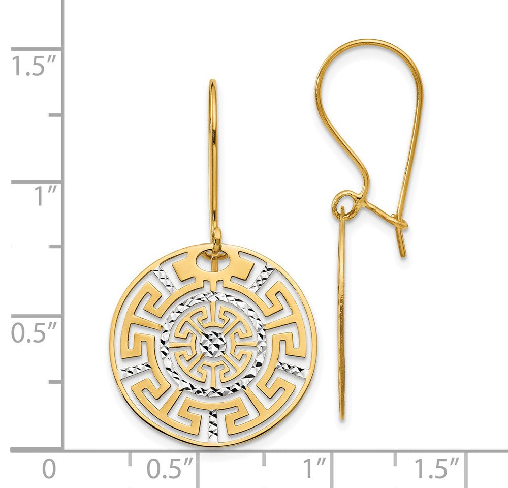Alternate view of the 20mm Greek Key Dangle Earrings in 14k Yellow Gold &amp; White Rhodium by The Black Bow Jewelry Co.