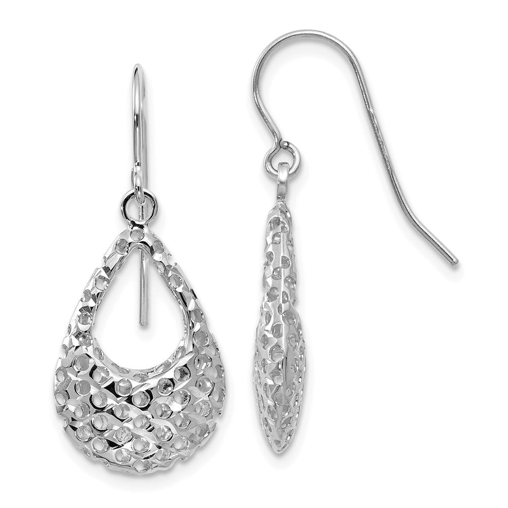 Small Cutout 3D Teardrop Dangle Earrings in 14k White Gold, Item E12457 by The Black Bow Jewelry Co.