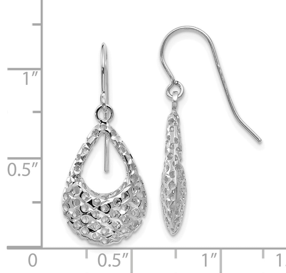 Alternate view of the Small Cutout 3D Teardrop Dangle Earrings in 14k White Gold by The Black Bow Jewelry Co.