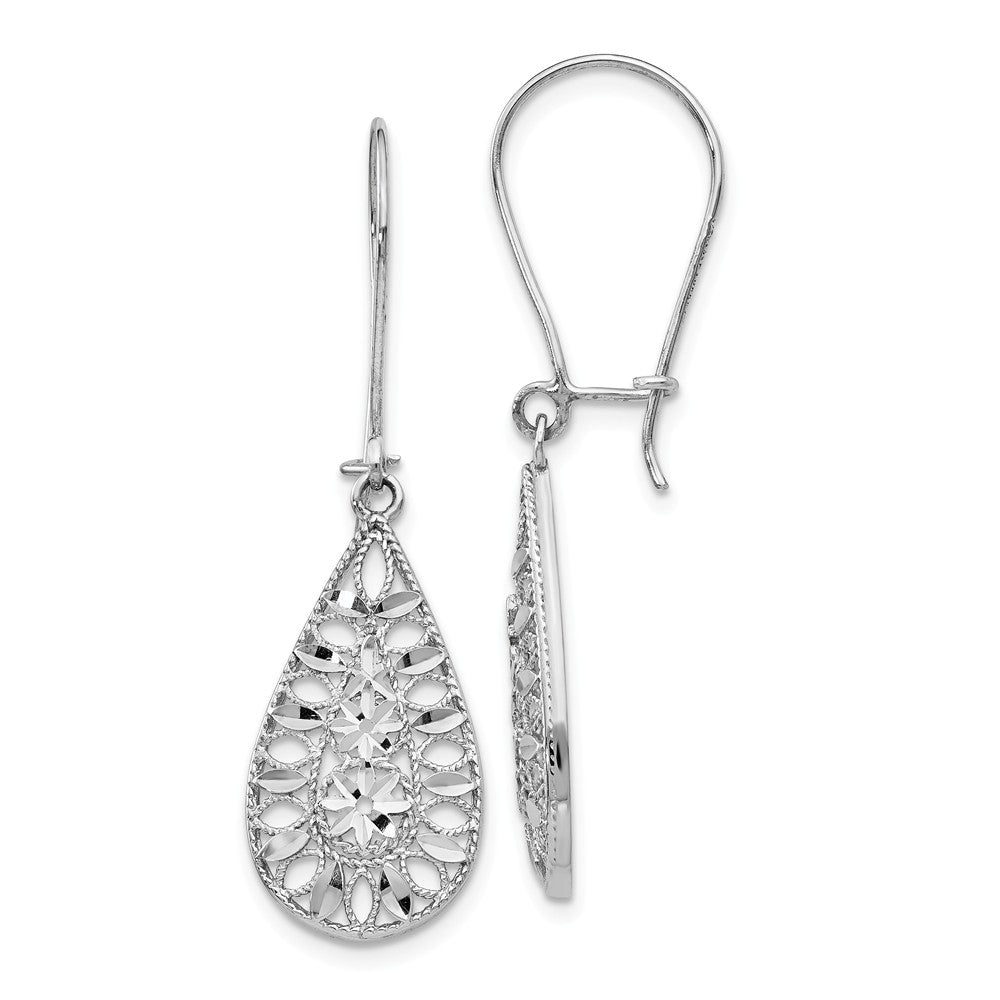 Diamond Cut and Textured Teardrop Dangle Earrings in 14k White Gold, Item E12462 by The Black Bow Jewelry Co.