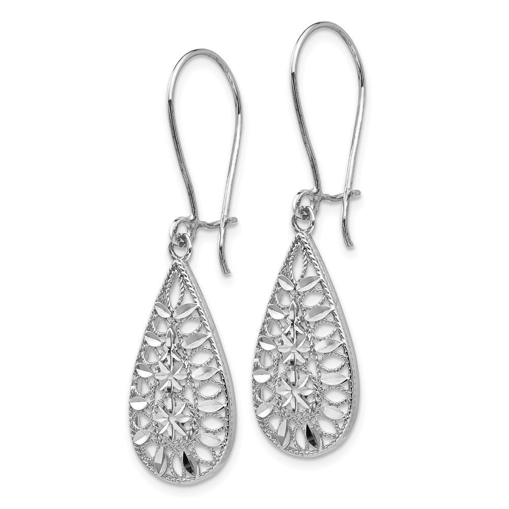 Alternate view of the Diamond Cut and Textured Teardrop Dangle Earrings in 14k White Gold by The Black Bow Jewelry Co.