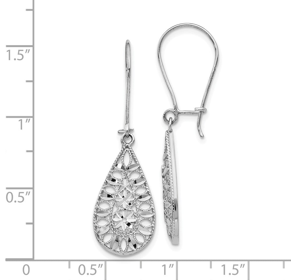 Alternate view of the Diamond Cut and Textured Teardrop Dangle Earrings in 14k White Gold by The Black Bow Jewelry Co.