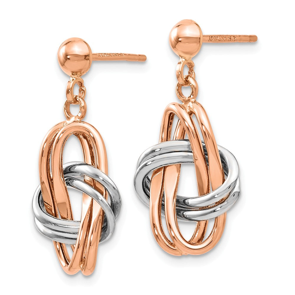 Alternate view of the 14k Rose and White Gold Double Knot Post Dangle Earrings by The Black Bow Jewelry Co.