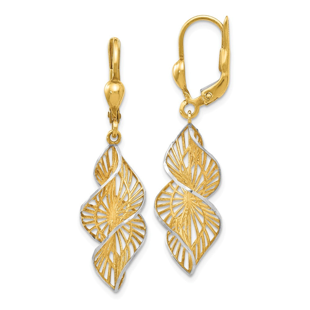 Two Tone Spiral Dangle Earrings in 14k Yellow Gold &amp; White Rhodium, Item E12466 by The Black Bow Jewelry Co.