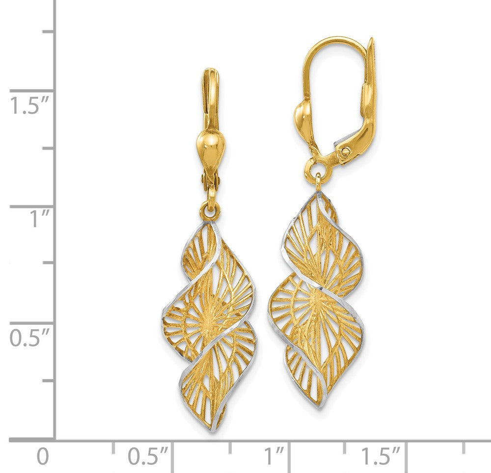 Alternate view of the Two Tone Spiral Dangle Earrings in 14k Yellow Gold &amp; White Rhodium by The Black Bow Jewelry Co.