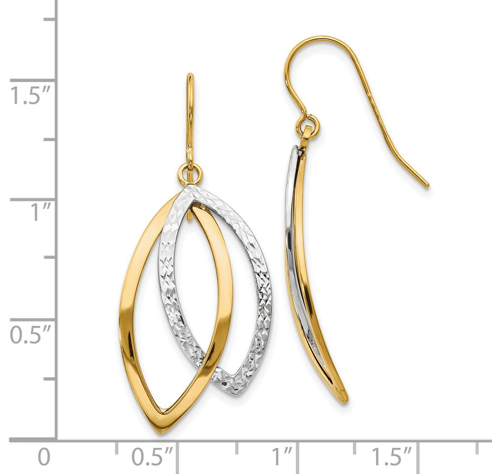 Alternate view of the 14k Two Tone Gold Double Marquise Dangle Earrings, 37mm (1 3/8 Inch) by The Black Bow Jewelry Co.