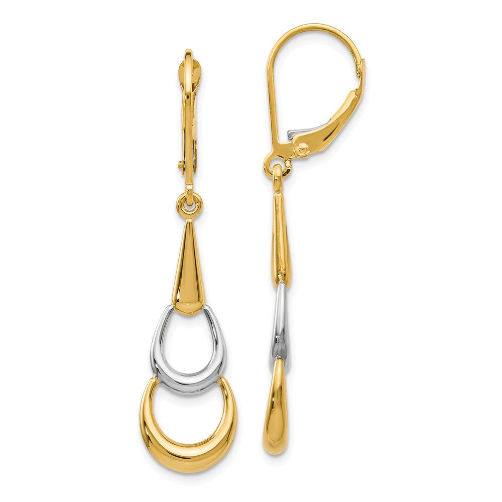 Polished Two Tone Triple Teardrop Dangle Earrings in 14k Gold, 41mm, Item E12469 by The Black Bow Jewelry Co.